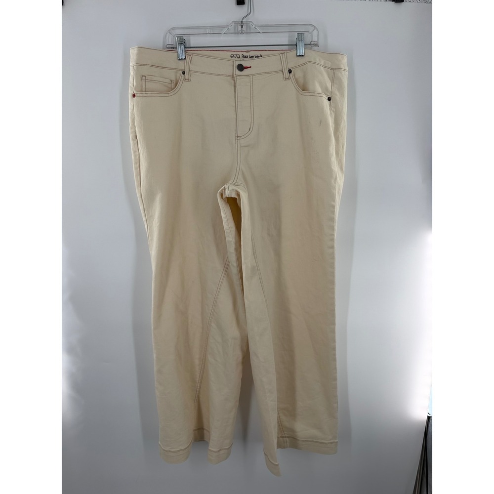Peace Love World Womens Cream Wide Leg Jeans High Rise Size 20W Off White Denim